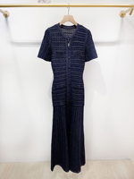 Nuevas llegadas: Vestido casual de Ramadán hasta la rodilla con cuello de burbuja brillante y manga perforada de estilo francés de alta costura.
