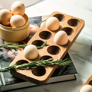Modern Multi-Purpose Bamboo Acacia <b>Egg</b> Holder Counter Top <b>Egg</b> Storage Tray for Kitchen Refrigerator Easter Holiday <b>Decor</b> - Product Image 4
