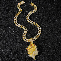 Nouveau Collier Pendentif Tête de Reine Tendance 2026, Strass Bling Bling avec Chaîne Cubaine, Bijoux Hip Hop Vente en Gros