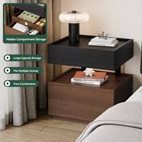 Table de chevet modulaire en gros avec compartiment caché et verrouillage par empreinte digitale, cadre en acier en U, bois massif écologique, pour petit appartement