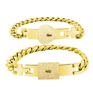Saint Valentin Bijoux Étanche Concentrique Eachother Verrouillage Interlock et Clé Paire Coeur En Acier Inoxydable Couple Bracelet Bracelet - Product Image 2