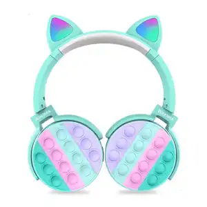 CXT-950 Foldable Universal Cat Ear Gift Gaming Multicolor Memory TF Card Bluetooth Wireless 3.5MM Wired Over-ear Headphone