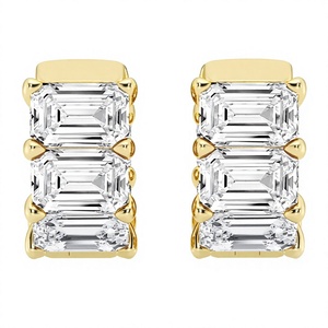 Minimalist 18K 14K Gold Plated Emerald Cut Diamond Huggie <b>Hoop</b> <b>Earrings</b> Women's Eternity Wedding <b>Earrings</b> Statement <b>Earrings</b> - Product Image 2