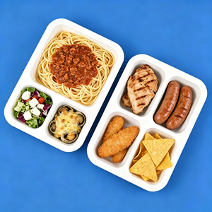 Barquette alimentaire jetable en PP blanc à 3/4 compartiments, thermoscellable, micro-ondable, pour la préparation de repas, à emporter, type bento, pour la restauration rapide - Product Image 1
