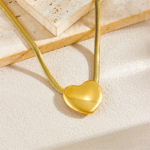 Heart Shape Stainless Steel Gold Plated Necklace Snake Chain Pendant Jewelry Gift Fashion Accessory - Product Image 1