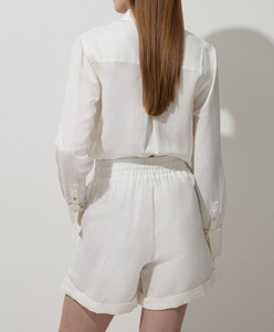 Ensemble 2 pièces en lin et coton personnalisable avec logo pour femme, chemise et short adaptés au bureau, vêtements d'été pour femme 2025 - Product Image 3