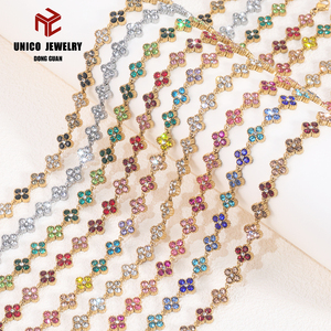 Colliers trèfle multicolores en cristal, breloques en acier inoxydable plaqué or 18 carats PVD, collier tennis arc-en-ciel, bijoux de mode pour femmes - Product Image 2