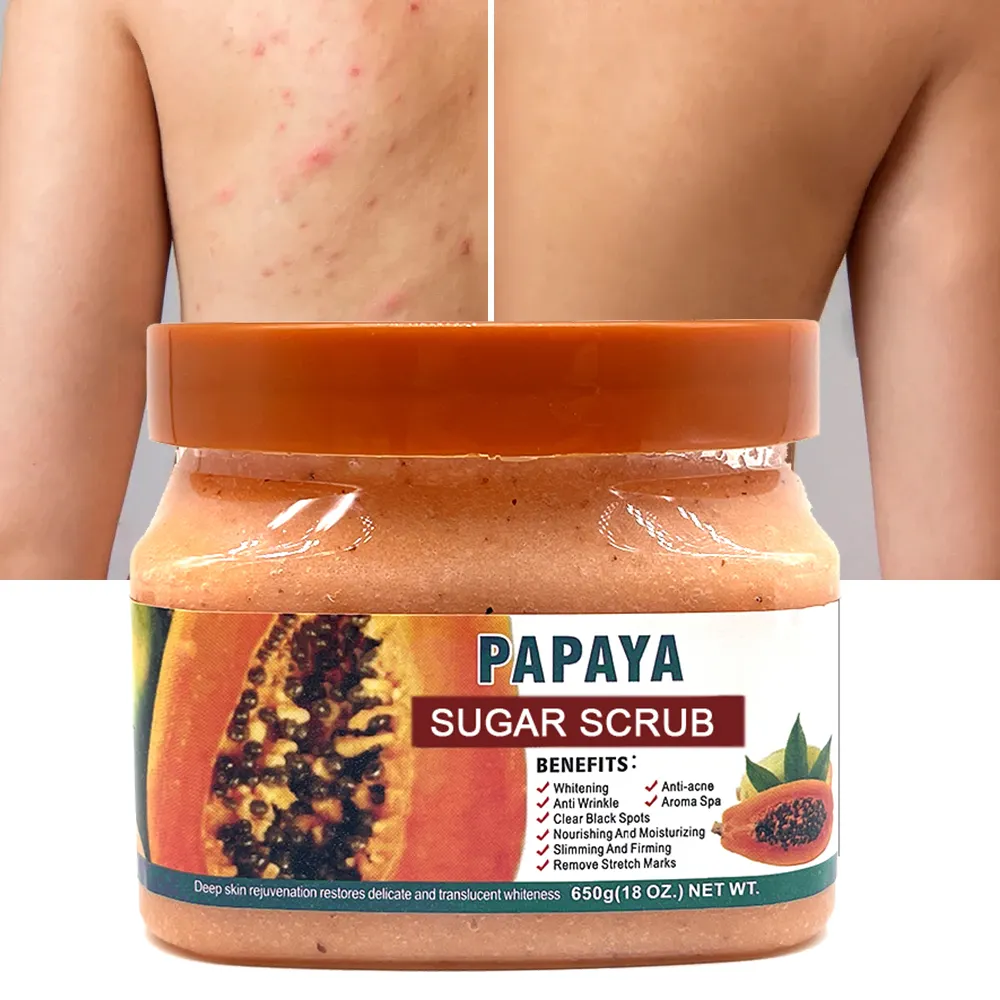 Индивидуальный логотип, натуральный Отшелушивающий отбеливающий органический масло папайи Ши, уголь, сахар, скраб для тела