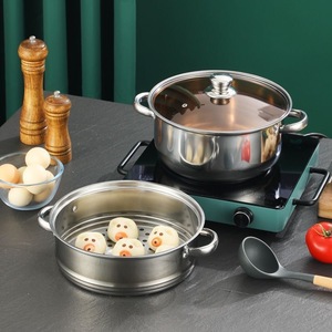 Stainless Steel Double Layer <b>Steamer</b> 24cm With Glass Lid For Induction Cooker Home Use - Product Image 4