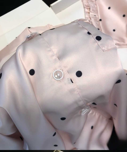 Ensemble de <span class=keywords><strong>pyjama</strong></span> en soie glacée à pois roses de style coréen doux et féminin pour le printemps et l'été, cardigan ouvert, vêtements de maison pour femmes - Product Image 5
