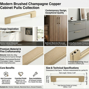 Champagne Bronze Furniture Handles Hot Sale Cabinet Wardrobe Handles Use for Living Room Kitchen Hardware Accessories Pulls - Product Image 5