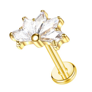 F136 Titanium Wholesale Jewerly Piercing 16g Helix Maurquise CZ Labret Fine Body <strong>Jewelry</strong> Internally Threaded Top Lip Nose Ring - Product Image 3