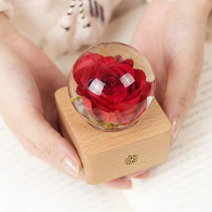 مصباح مكتبي قابل لإعادة الشحن على شكل كرة أكريليك شفافة مع عينة زهرة حقيقية، هدية مثالية لذكرى الزواج - Product Image 2