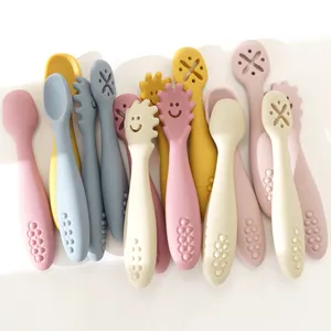 3PCS Cute Baby Learning Spoons Utensils Set Newborn Feeding Spoon Set Toddler Scoop Weaning Cutlery Children Tablewar