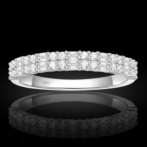 Bagues de mariage tendance en argent sterling 925 plaqué rhodium pour femme, avec zircone cubique taille baguette, double rangée, empilables, bague de promesse - Product Image 1