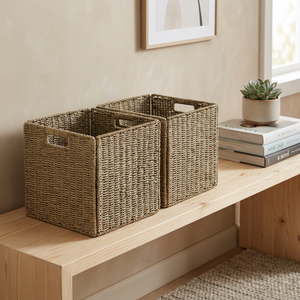 Cestas de Almacenamiento de Mimbre Natural Cuadradas con Asas, Cesta Rústica Multiusos para Organización - Product Image 2