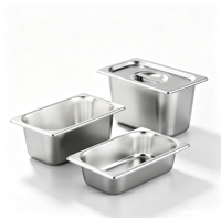 Baki GN 304 Stainless Steel 1/4 Berbagai Ukuran, Dapat Ditumpuk, untuk Dapur Restoran Komersial