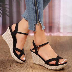 <span class=keywords><strong>Sandali</strong></span> da Donna Estivi Nuovi con Cinturini Incrociati, Zeppa e Suola Spessa, Stile Europeo e Americano, Piattaforma Grande con <span class=keywords><strong>Corda</strong></span> di Juta - Product Image 6