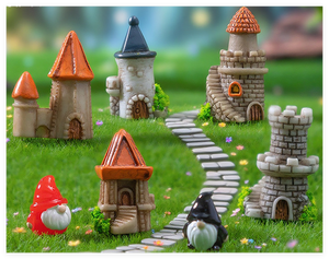 3D casa jardín decorativo pueblo miniatura resina <span class=keywords><strong>Castillo</strong></span> adornos Navidad figuritas Europa decoración conjunto acuario figurita - Product Image 5