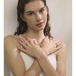 JINYOU 4190 Piedra <span class=keywords><strong>Natural</strong></span> Lapislázuli Doble Flor <span class=keywords><strong>Metal</strong></span> Ajustable Impermeable 18K Anillo Chapado En Oro - Product Image 3