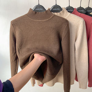 Suéter de cuello alto informal de otoño para mujer, prendas de punto de terciopelo cálidas para invierno, jerséis con forro polar grueso, Top - Product Image 5