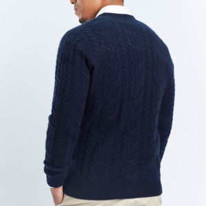 Atacado OEM Personalizado Casual Cashmere Cable Knitting V Neck <span class=keywords><strong>Chunky</strong></span> Cardigan <span class=keywords><strong>Sweater</strong></span> para Homens. - Product Image 3