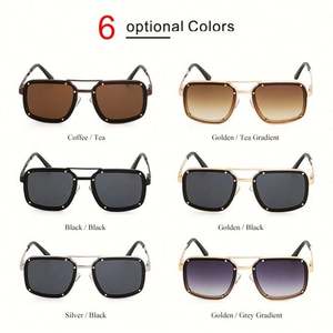 Gafas de Sol de Piloto con Logotipo Personalizado, Estilo Vintage, Remaches, Doble Puente, Protección UV400, Montura Metálica Cuadrada para Hombre - Product Image 3