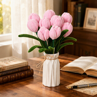Kit de création de bouquet de tulipes rose clair, kit de bricolage pour la réalisation d'une composition florale faite à la main, pour le printemps, cadeau pour la fête des mères, décoration de la maison