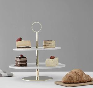 La mejor venta de lujo de 2 niveles de mármol blanco soporte para pastel logotipo personalizado redondo estilo Ins para Hotel hogar restaurante decoración de boda - Product Image 2