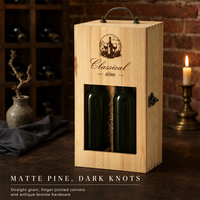 Boîte cadeau en bois massif pour deux bouteilles de vin rouge avec fenêtre de présentation frontale, logo gravé, fermeture à loquet métallique, emballage pour vin
