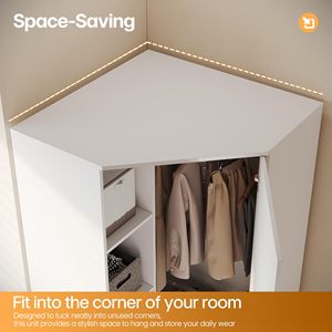 Armoire moderne blanche SENYU avec porte miroir à charnières, meuble de chambre autoportant, style minimaliste, poignée en métal - Product Image 2