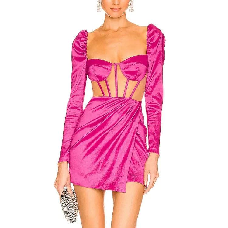 custom lady Summer trending 2022 New Fashion long sleeve sexy club party mesh bodycon one piece hot dress mini women dresses