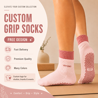 Chaussettes de yoga antidérapantes en coton tissé personnalisées avec revers et logo sur la semelle pour l'automne, usage intérieur, fitness, pilates, chaussettes à grip