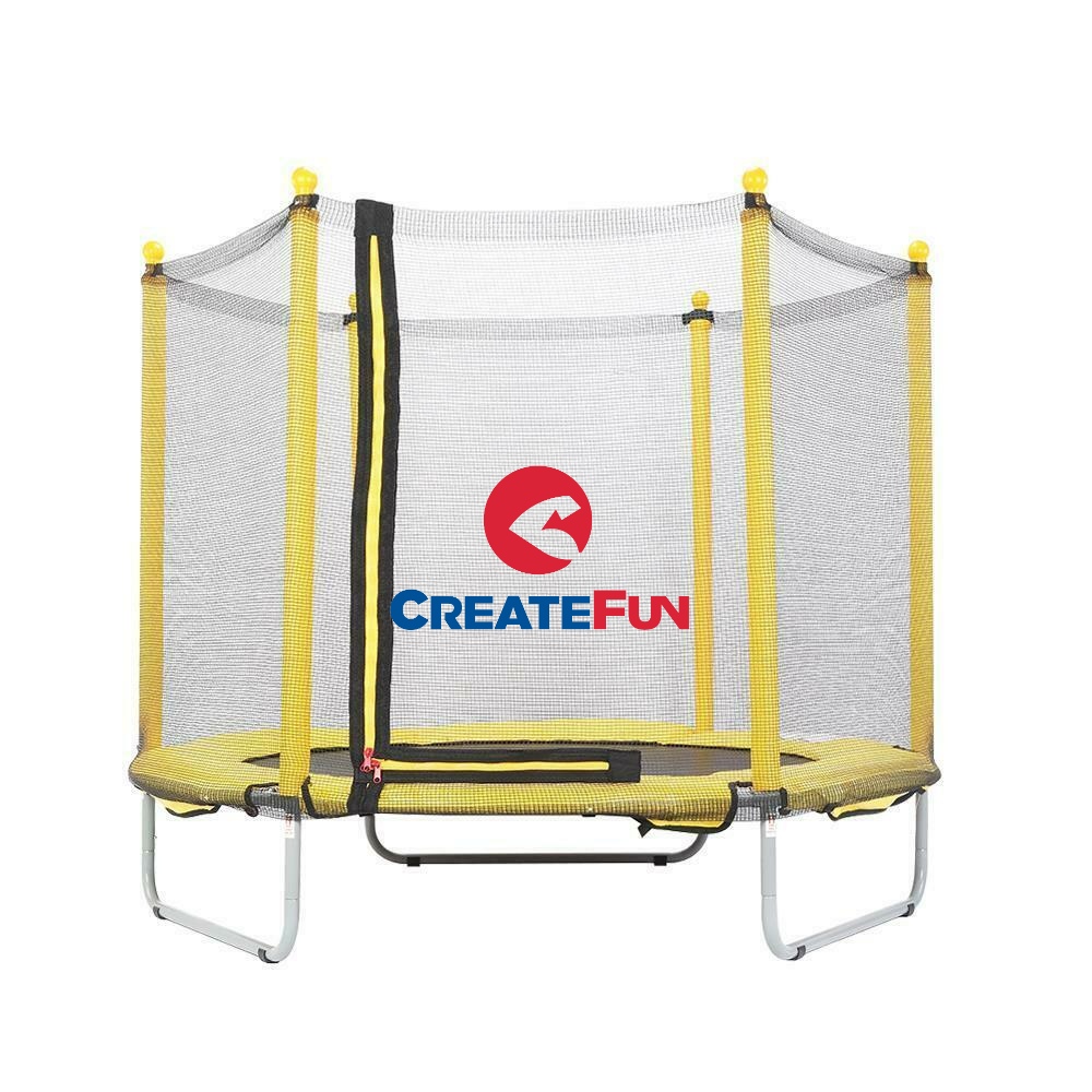 CreateFun 60-Inch Indoor Kids' Trampoline with Protective Net Durable PP Material for Amusement Park & Home Use