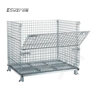 Cage pliable en acier galvanisée de palette de stockage de roulement de grillage/boîte de maille/conteneur de fil pour l'entrepôt