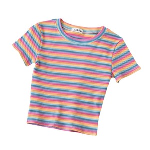 New T Shirt <strong>Women</strong> <strong>Rainbow</strong> Striped <strong>Tops</strong> Slim Fit t Shirt Harajuku Tshirt Summer Short Sleeve Korean T-shirt Feminina Clothes <strong>Tops</strong> - Product Image 6