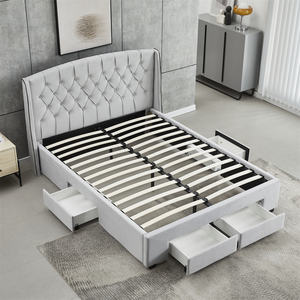 Cama tapizada con mechones asequible con cajones de almacenamiento grandes, marco de cama de muebles de dormitorio moderno - Product Image 3