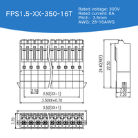 Bloque de Terminales de Resorte sin Tornillos AOSI 15EDGKN, Paso de 3.5/3.81, Tipo Enchufable, Aleación de Cobre, 300V 8A, Conector para PCB
