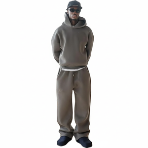 Conjunto Deportivo Casual de Invierno para Hombre, Dos Piezas, Diseño Sólido, 100% Algodón, Corte Regular, Sudadera con Capucha, Bolsillos con Cordón, Estilo Urbano - Product Image 1