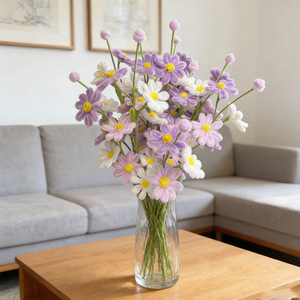 Fiori Artificiali di <span class=keywords><strong>Margherita</strong></span> a <span class=keywords><strong>3</strong></span> Teste su Bastoncini Intrecciati, Bouquet di Fiori Fatti a Mano con Scovolini per Decorazioni Casa e Matrimoni - Product Image 4