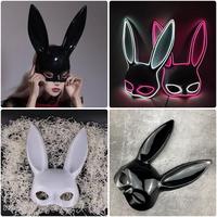 Masque facial en fil lumineux LED, visage de lapin, oreilles de lapin néon, lumineux, pour femmes, hommes, DJ, scène, performance, festival, Halloween