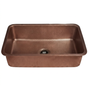 Fregadero de Cobre Hecho a Mano, de Una Sola Pieza, Rectangular, Acabado Mate Rústico, Perfecto para Cocinas Modernas - Product Image 1
