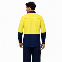 Kemeja Kerja Kancing Depan Dua Warna Kuning Navy Bahan Khusus Logo Khusus Seragam Kerja Pelindung Industri