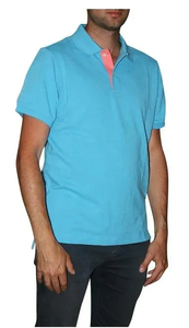 Polo bleu pour homme Polo uni coupe ajustée avec patte intérieure contrastée à deux boutons - Product Image 2