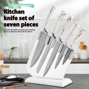 Household Metal Kitchen <b>Knife</b> Set Slicing <b>Bread</b> Utility Fruit <b>Knives</b> Sharpener Chef <b>Knife</b> With Acrylic Block - Product Image 2