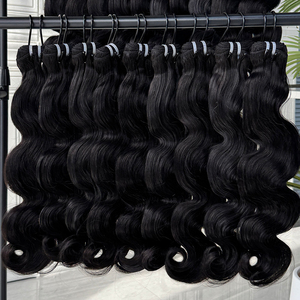 Vietnam <b>Body</b> <b>Wave</b> Hair Bundles Natural Black Soft Wavy Human Hair Double Weft Thick Full Hair Extensions For Wholesale - Product Image 5