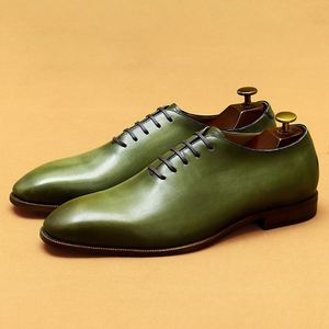 รองเท้าหนังแท้สีเขียวทรงอ็อกซ์ฟอร์ดสำหรับผู้ชาย ทำมือ ปลายแหลม เหมาะสำหรับงานทางการ ธุรกิจ งานแต่งงาน ระบายอากาศได้ดี กันลื่น พร้อมเชือกผูก - Product Image 6