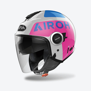Casco Jet Airoh Helios Bianco Blu Rosa Taglia S Casco Moto in Termoplastica - Product Image 1