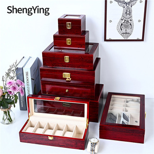 Usine personnalisé montre organisateur de stockage rectangulaire fenêtre transparente montre-bracelet emballage boîte de montre en bois 6 fentes avec tiroir - Product Image 6