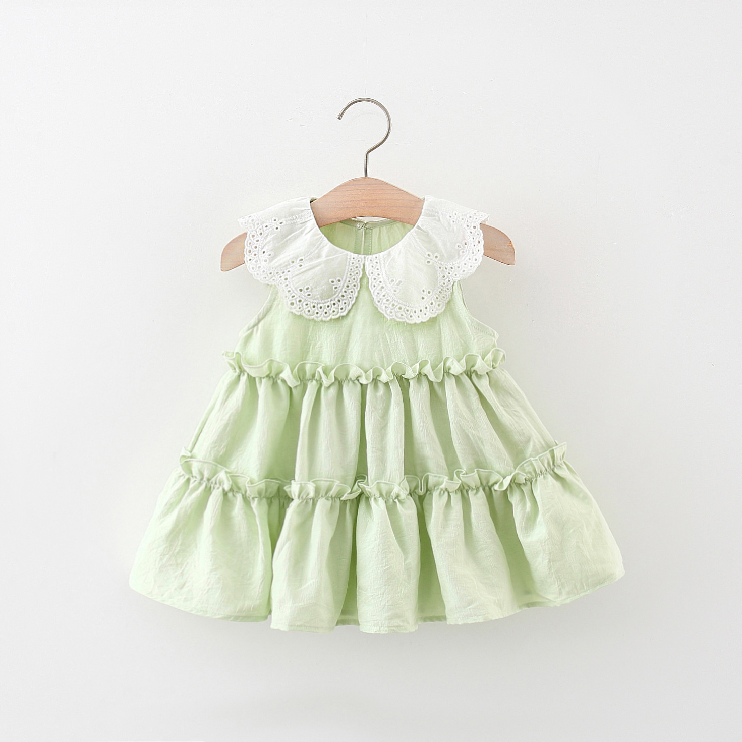Llace collar stitching summer dress green